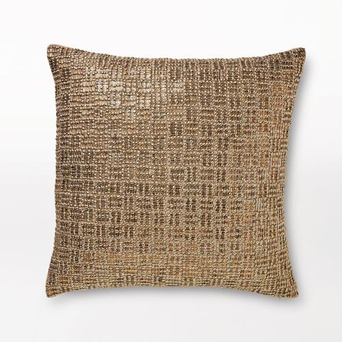 Beaded Basketweave Pillow-Antique Gold