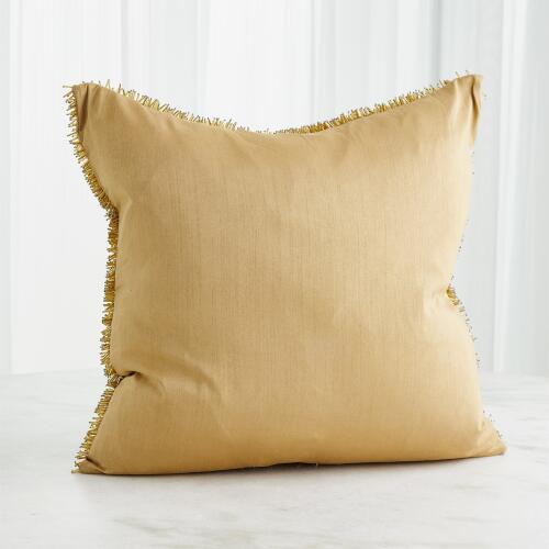 Golden Beaded Shag Pillow