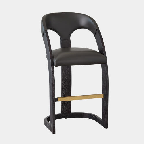 Delia Barstool-Ebony Cerused-Graphite Leather