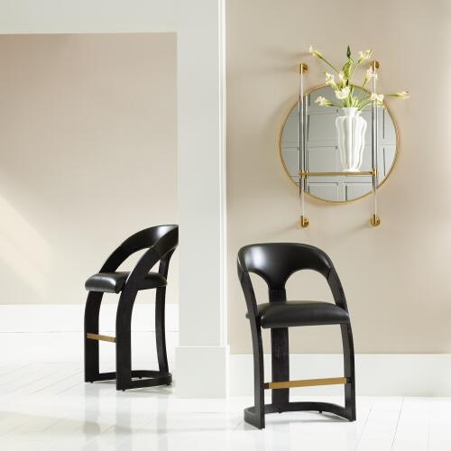 Delia Barstool-Ebony Cerused-Graphite Leather