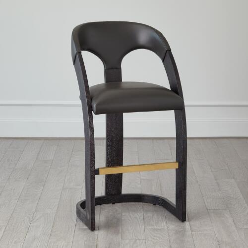 Delia Barstool-Ebony Cerused-Graphite Leather