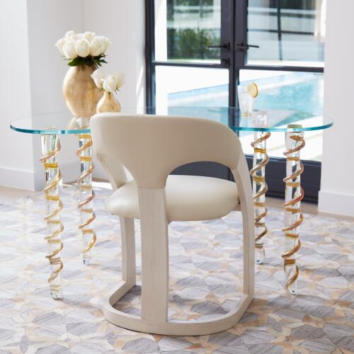 Delia Dining Chair-Antique White-Milk Leather