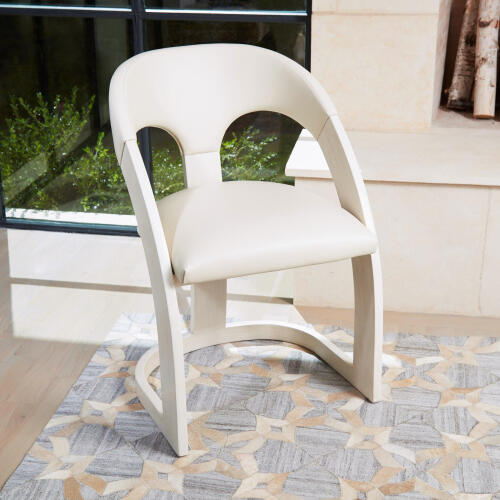 Delia Dining Chair-Antique White-Milk Leather