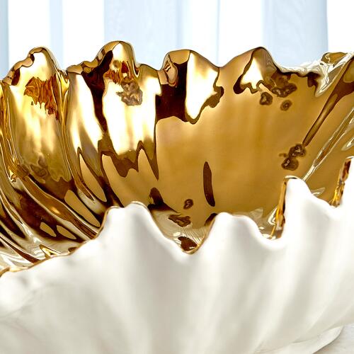 Organic Wave Oval Bowl-White/Gold