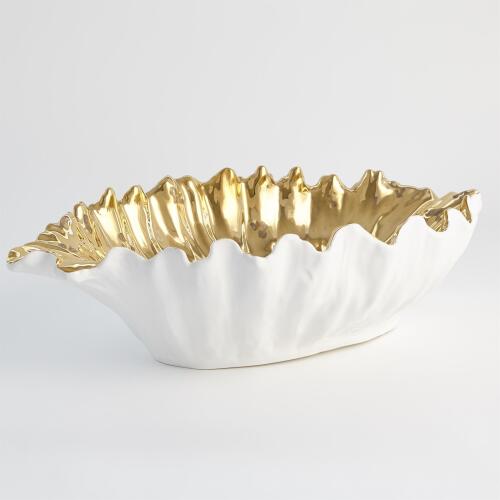 Organic Wave Oval Bowl-White/Gold