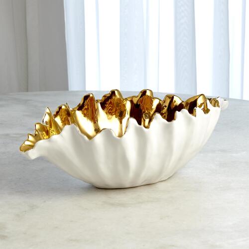 Organic Wave Oval Bowl-White/Gold