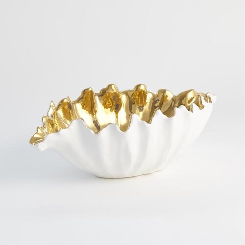 Organic Wave Oval Bowl-White/Gold