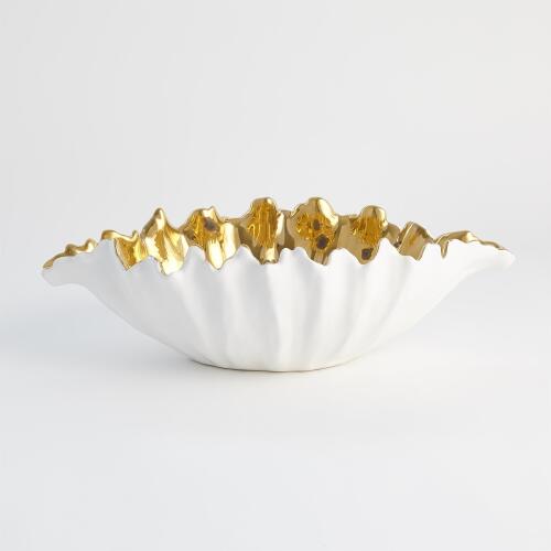 Organic Wave Tall Bowl-White/Gold