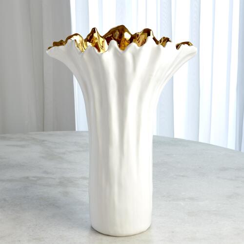 Organic Wave Tall Bowl-White/Gold