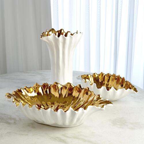 Organic Wave Tall Bowl-White/Gold