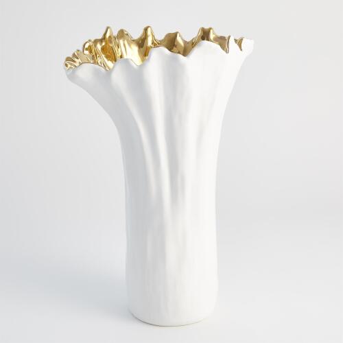 Organic Wave Tall Bowl-White/Gold