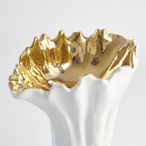 Organic Wave Tall Bowl-White/Gold