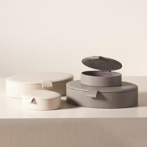 Signature Oval Leather Box-Marble Grey