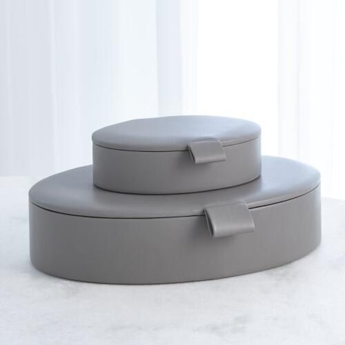 Signature Oval Leather Box-Marble Grey