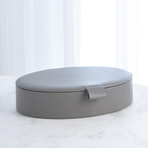 Signature Oval Leather Box-Marble Grey