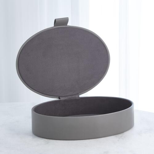 Signature Oval Leather Box-Marble Grey