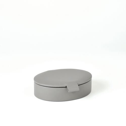 Signature Oval Leather Box-Marble Grey