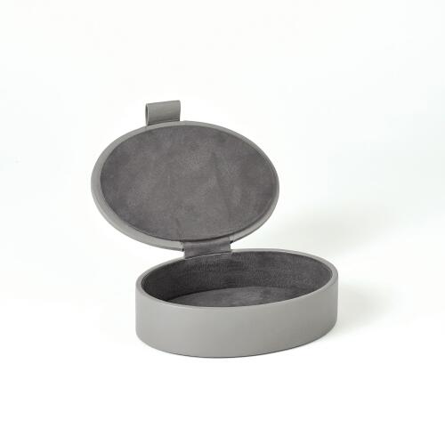 Signature Oval Leather Box-Marble Grey