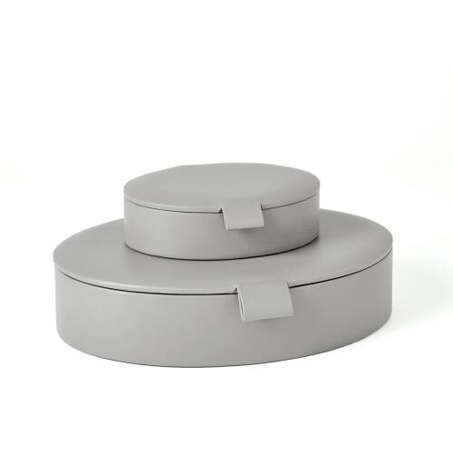 Signature Oval Leather Box-Marble Grey