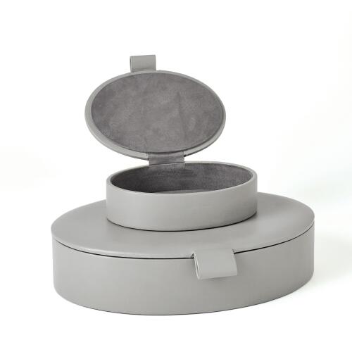 Signature Oval Leather Box-Marble Grey
