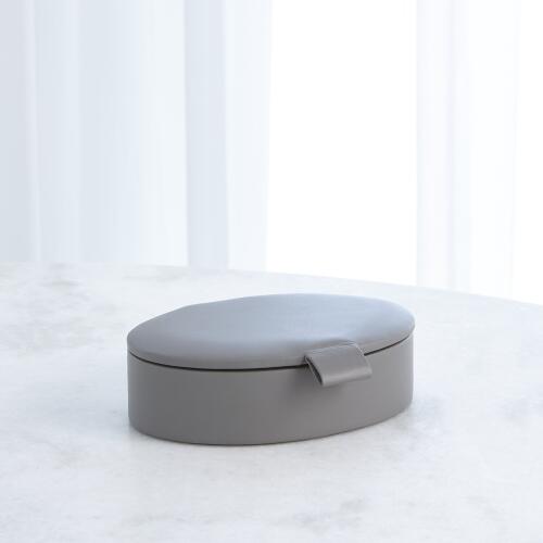 Signature Oval Leather Box-Marble Grey