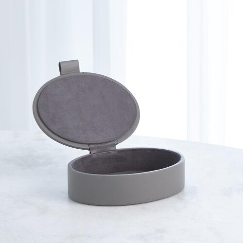 Signature Oval Leather Box-Marble Grey