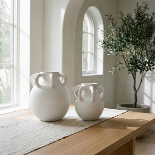 Hydria Loop Handle Vase-White