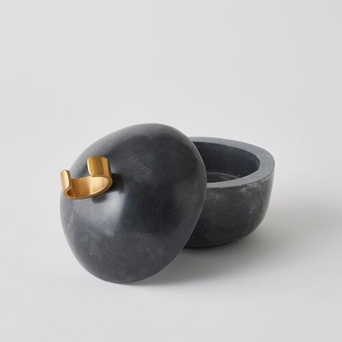 Caillou Lidded Pot-Black Marble-Lg