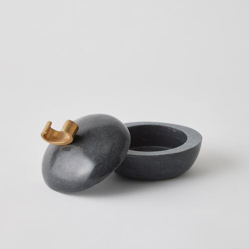 Caillou Lidded Pot-Black Marble-Lg