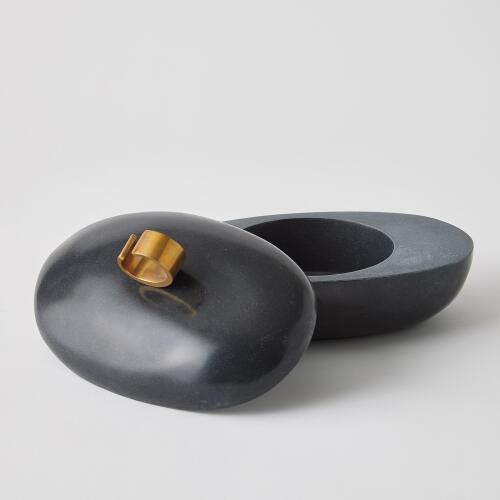 Caillou Lidded Pot-Black Marble-Lg