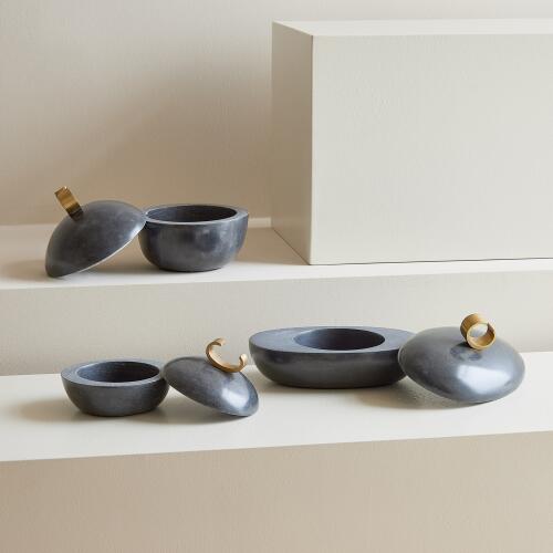 Caillou Lidded Pot-Black Marble