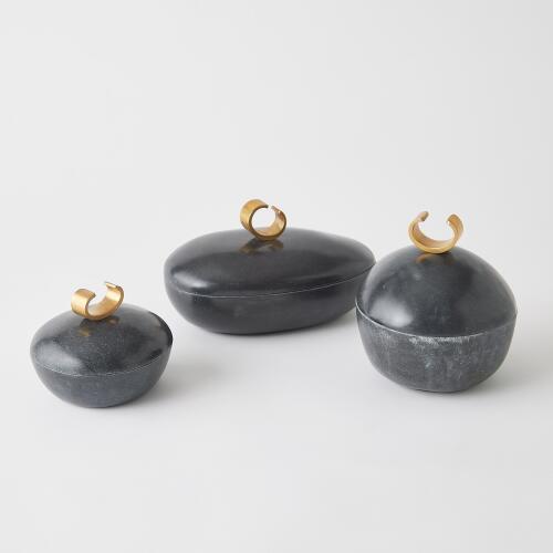 Caillou Lidded Pot-Black Marble
