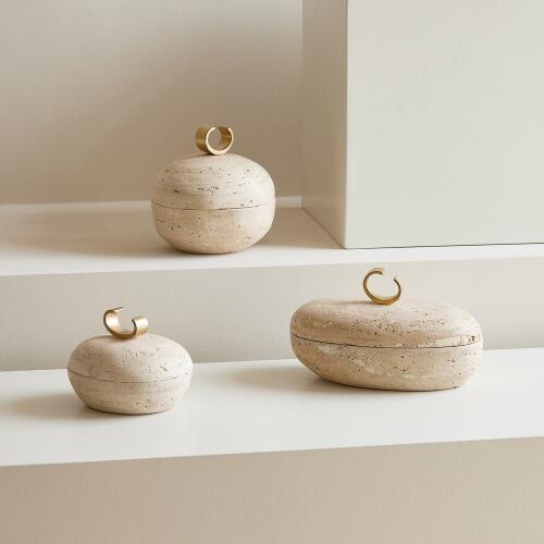 Caillou Lidded Pot-Travertine-Lg