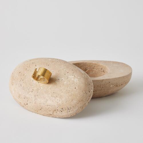 Caillou Lidded Pot-Travertine-Med