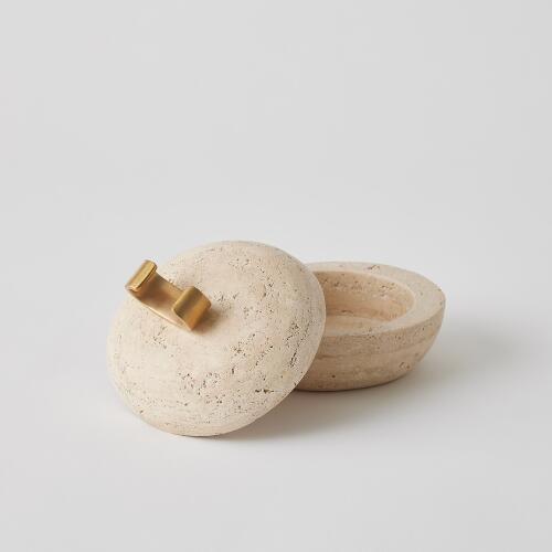 Caillou Lidded Pot-Travertine-Sm