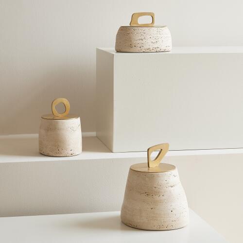 Bocal Lidded Pot-Travertine-Lg