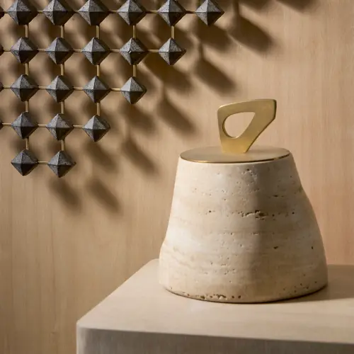 Bocal Triangle Lidded Pot-Travertine
