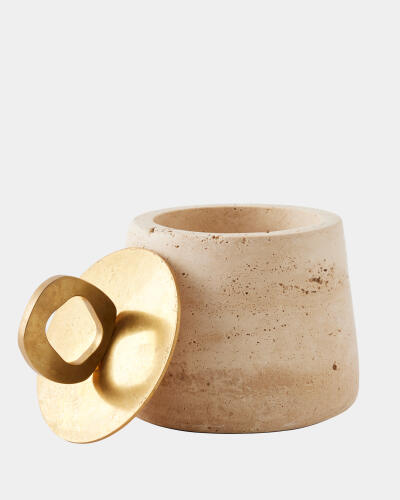 Bocal Lidded Pot-Travertine-Med