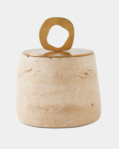 Bocal Lidded Pot-Travertine-Med