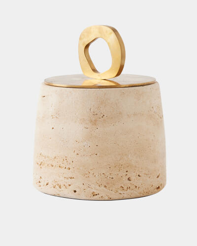 Bocal Lidded Pot-Travertine-Med
