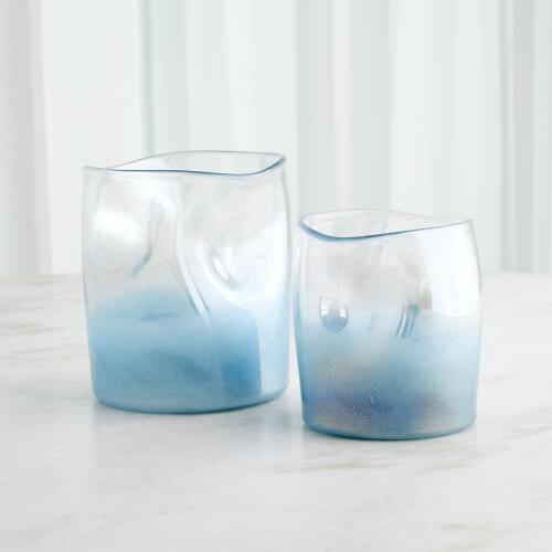 Irregular Cylinder Vase-Clear/Blue