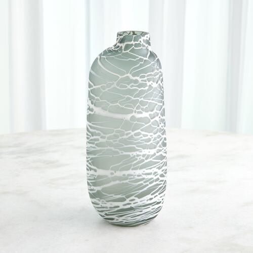 Grey Glass Vase w/White Stripes