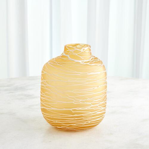Amber Glass Vase w/White Stripes