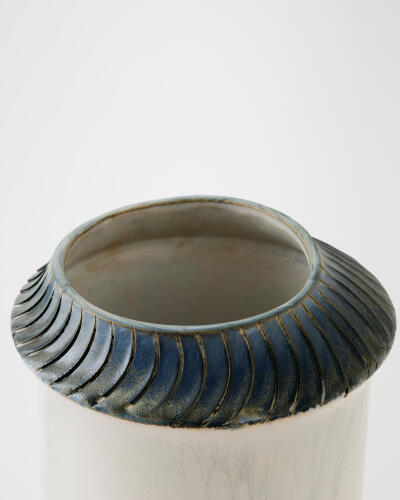 Etched Blue Rimed Vase-Lg