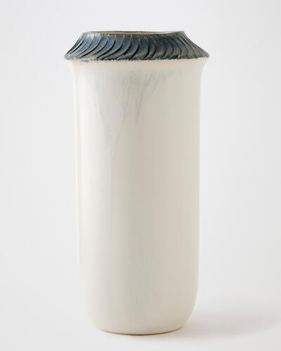 Etched Blue Rimed Vase-Lg