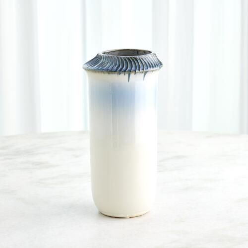 Etched Blue Rimed Vase