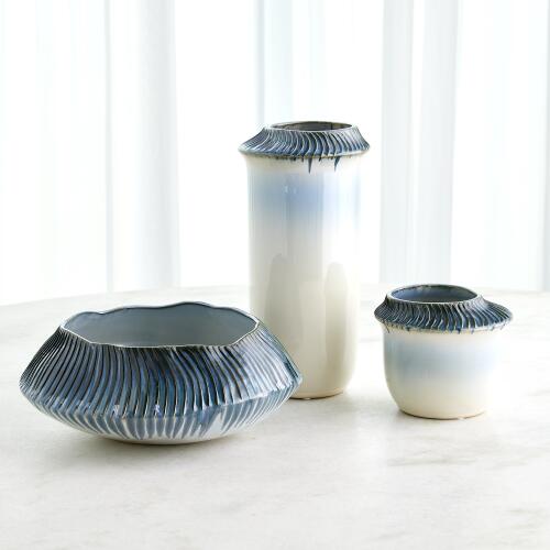 Etched Blue Rimed Vase