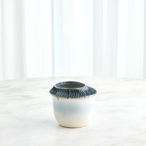 Etched Blue Rimed Vase