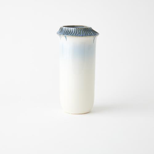 etched blue rimed vase