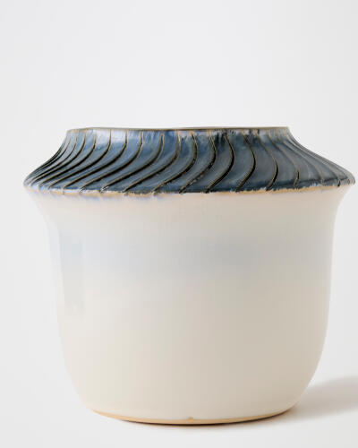 Etched Blue Rimed Vase-Sm